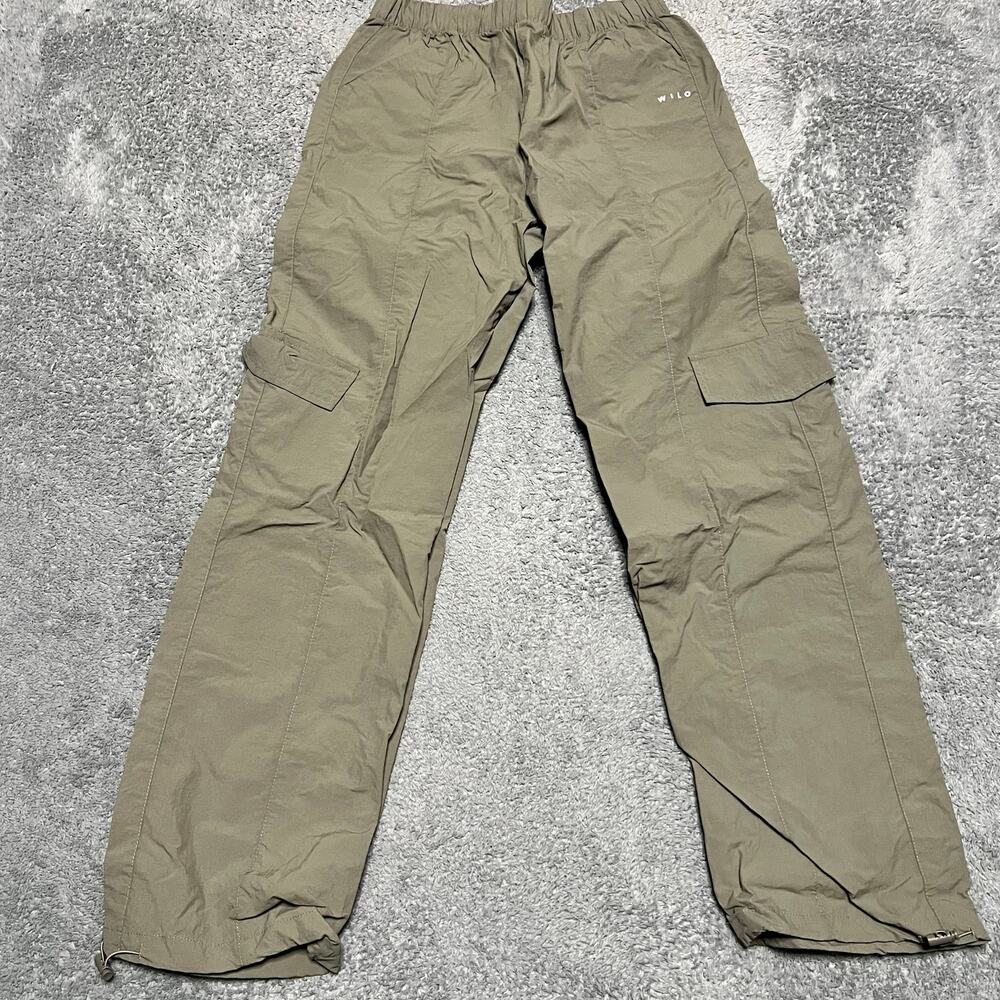 Wilo The Label Pants Womens Small High Rise Wide Leg Parachute Cargo Green
